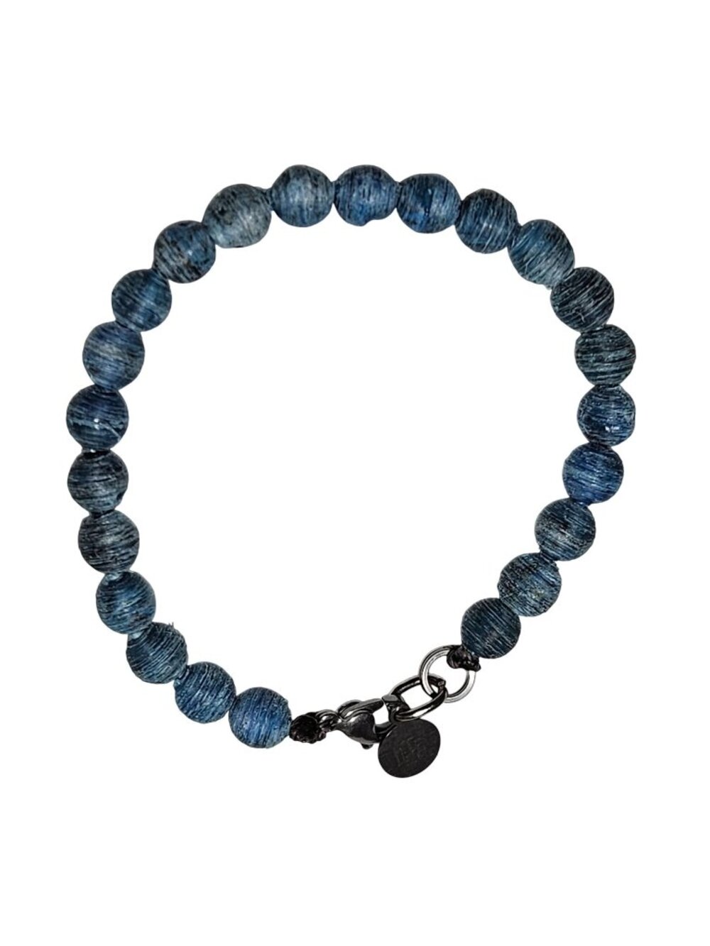 Handcrafted Blue Paper Bead Bracelet Stretch Metal Charm Eco Friendly Jewelry